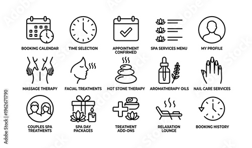 Spa and wellness icons for app interface design