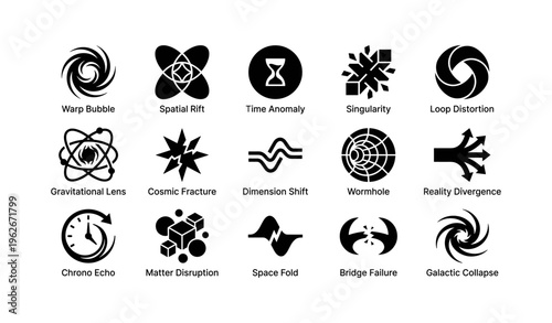 Sci-fi warp and distortion symbols set for space-time concepts
