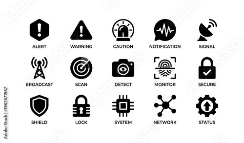 Alert and security icons collection for digital interface design