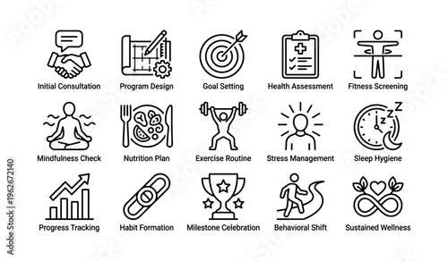 Comprehensive wellness program icons for health and fitness management