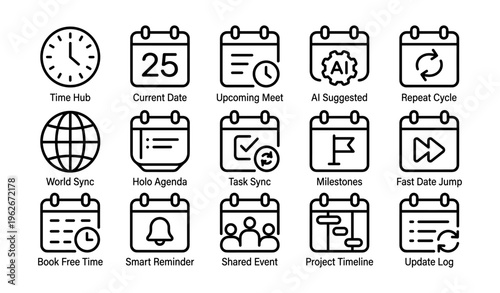 Calendar and scheduling icons with ai features and smart reminders