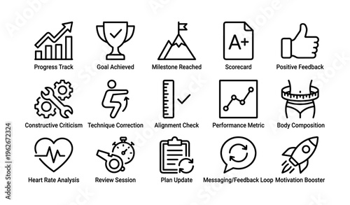 Icons of achievement and feedback in fitness and performance metrics