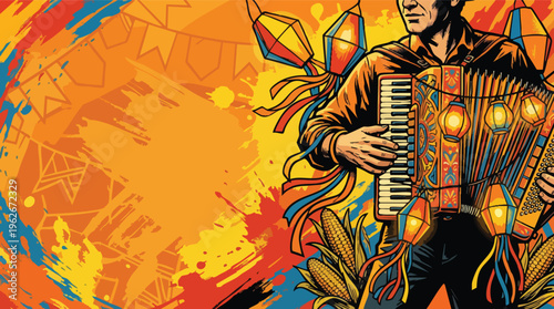 So Joo Celebration with Accordion Player Corn Ribbons and Festive Lanterns