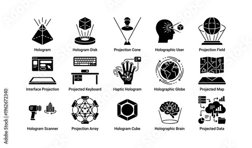 Futuristic hologram concepts and advanced interface technology icons