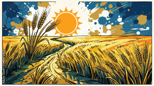 Summer Solstice Golden Wheat Field Under Sun Seasonal Visual Fantasy Comic