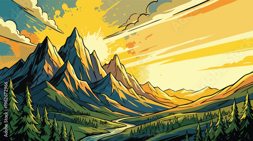 Summer Solstice Mountain Horizon with Long Sunlight Exposure Visual