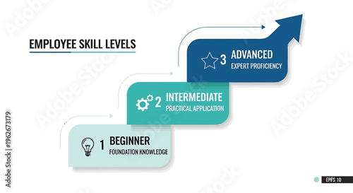 Employee Skill Levels Infographic with Beginner Intermediate and Advanced Growth Stages