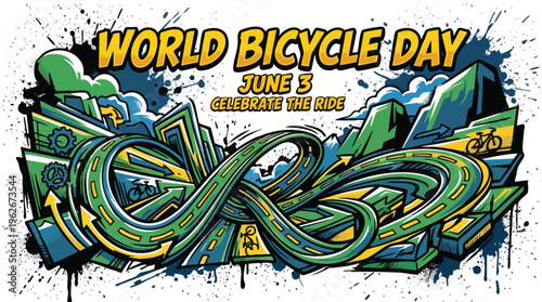 World Bicycle Day Celebration Graphic Design June 3 Festival Illustration