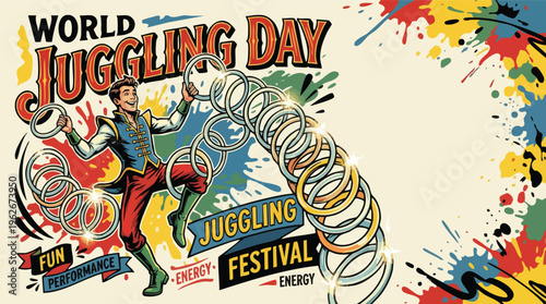 Juggling Rings Performed by Enthusiastic Juggler for World Juggling Day