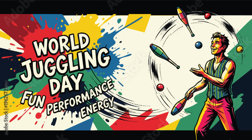 Juggling Performer Celebrates World Juggling Day with Fun and Energetic Display