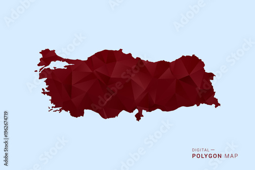 Turkey Map - Low poly polygon map in deep red gradient on light blue background, modern minimal geometric design, vector illustration with faceted triangulated style.