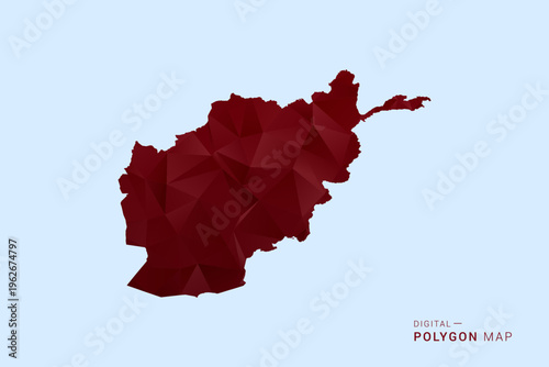 Afghanistan Map - Low poly polygon map in deep red gradient on light blue background, modern minimal geometric design, vector illustration with faceted triangulated style.