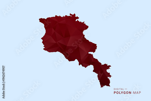 Armenia Map - Low poly polygon map in deep red gradient on light blue background, modern minimal geometric design, vector illustration with faceted triangulated style.