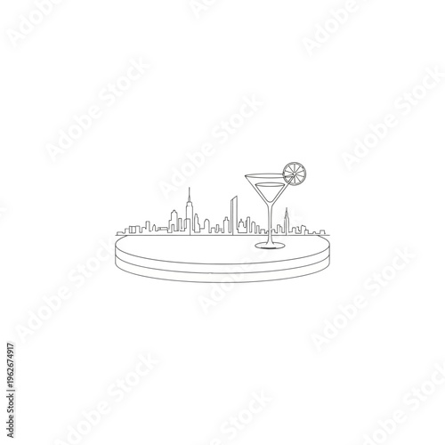 Sleek urban nightscape featuring iconic city skyline and a refreshing cocktail, symbolizing metropolitan leisure and global travel destinations