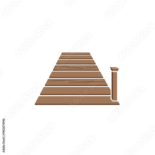 Stylized wooden pier icon, an inviting pathway to waterfront adventures, symbolizing serene escape, connection, and calm aquatic leisure destinations