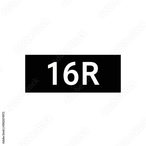Rectangular Black Sticker With White Bold Number 16R In The Middle