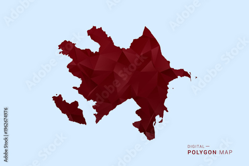 Azerbaijan Map - Low poly polygon map in deep red gradient on light blue background, modern minimal geometric design, vector illustration with faceted triangulated style.