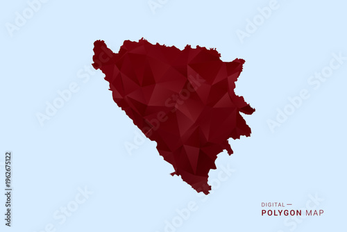 Bosnia and Herzegovina Map - Low poly polygon map in deep red gradient on light blue background, modern minimal geometric design, vector illustration with faceted triangulated style.