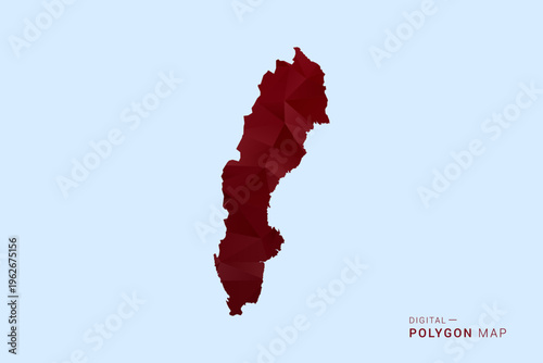 Sweden Map - Low poly polygon map in deep red gradient on light blue background, modern minimal geometric design, vector illustration with faceted triangulated style.