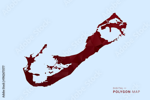 Bermuda Map - Low poly polygon map in deep red gradient on light blue background, modern minimal geometric design, vector illustration with faceted triangulated style.