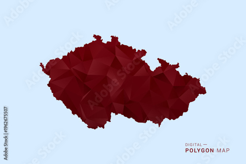 czech republic Map - Low poly polygon map in deep red gradient on light blue background, modern minimal geometric design, vector illustration with faceted triangulated style.
