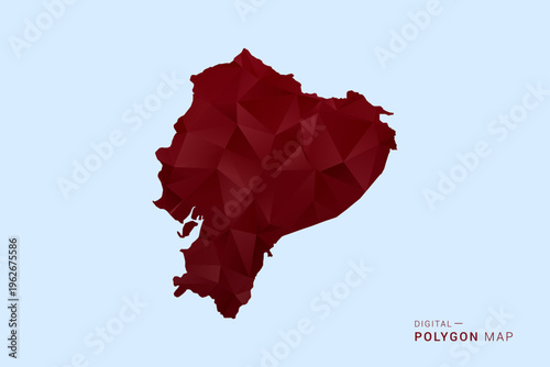 Ecuador Map - Low poly polygon map in deep red gradient on light blue background, modern minimal geometric design, vector illustration with faceted triangulated style.