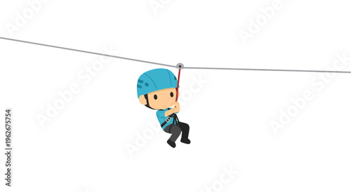 Zipline Adventure Image, Vector Illustration, Outdoor Fun, Activity, Cartoon Style