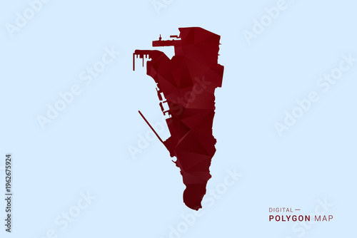 Gibraltar Map - Low poly polygon map in deep red gradient on light blue background, modern minimal geometric design, vector illustration with faceted triangulated style.