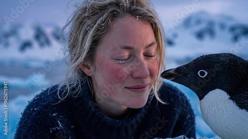 Woman with eyes closed enjoying a quiet winter moment outdoors