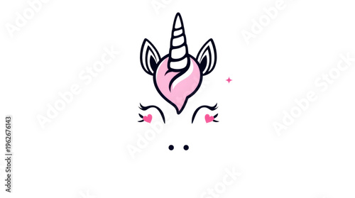 Unicorn Magical Fantasy Animal Head with Pink Mane and Sparkling Heart Details
