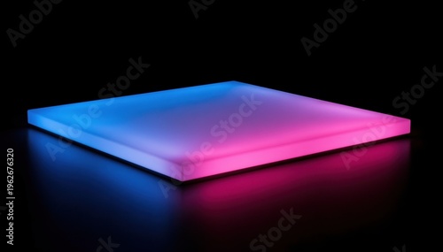 Illuminated Elegance: A minimalist composition showcasing a sleek, illuminated square, bathed in vibrant hues of blue and pink, creating a captivating visual experience.