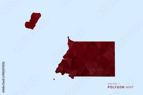 Equatorial Guinea Map - Low poly polygon map in deep red gradient on light blue background, modern minimal geometric design, vector illustration with faceted triangulated style.