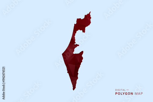 Palestine Map - Low poly polygon map in deep red gradient on light blue background, modern minimal geometric design, vector illustration with faceted triangulated style.