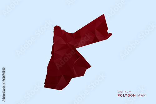 Jordan Map - Low poly polygon map in deep red gradient on light blue background, modern minimal geometric design, vector illustration with faceted triangulated style.
