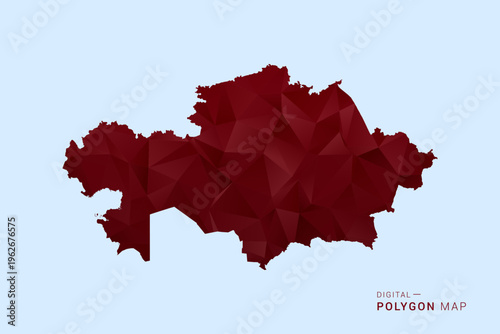 Kazakhstan Map - Low poly polygon map in deep red gradient on light blue background, modern minimal geometric design, vector illustration with faceted triangulated style.