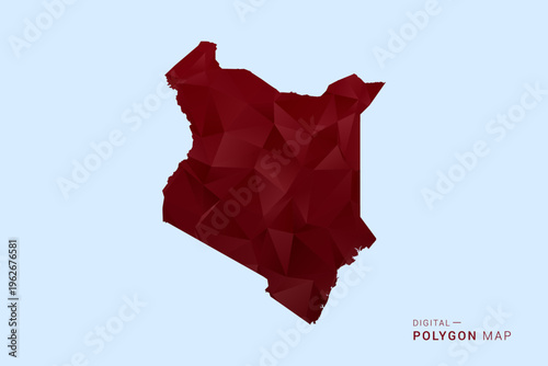 Kenya Map - Low poly polygon map in deep red gradient on light blue background, modern minimal geometric design, vector illustration with faceted triangulated style.