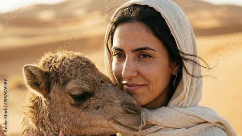 Woman holding a sheep closely with a soft and caring expression