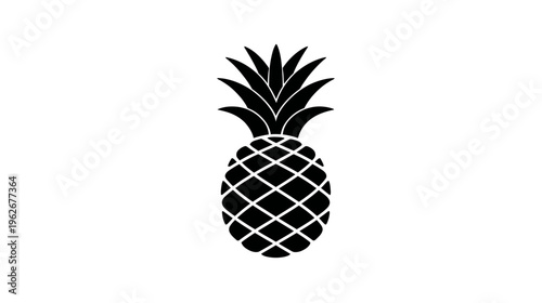 A simple, black and white illustration of a pineapple. The background is pure white