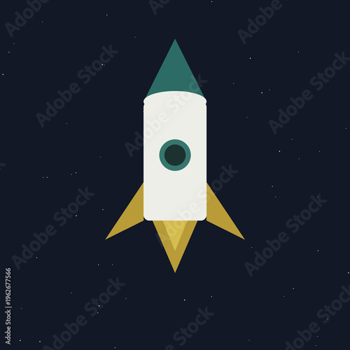 Rocket Launch Icon on Dark Starfield Flat Design Illustration