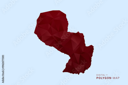 Paraguay Map - Low poly polygon map in deep red gradient on light blue background, modern minimal geometric design, vector illustration with faceted triangulated style.