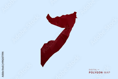 Somalia Map - Low poly polygon map in deep red gradient on light blue background, modern minimal geometric design, vector illustration with faceted triangulated style.