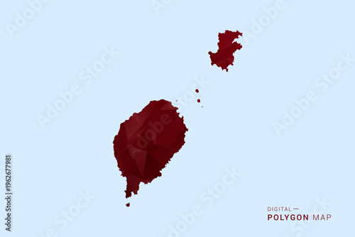 Sao Tome and Principe Map - Low poly polygon map in deep red gradient on light blue background, modern minimal geometric design, vector illustration with faceted triangulated style.