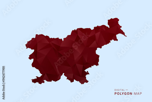 Slovenia Map - Low poly polygon map in deep red gradient on light blue background, modern minimal geometric design, vector illustration with faceted triangulated style.