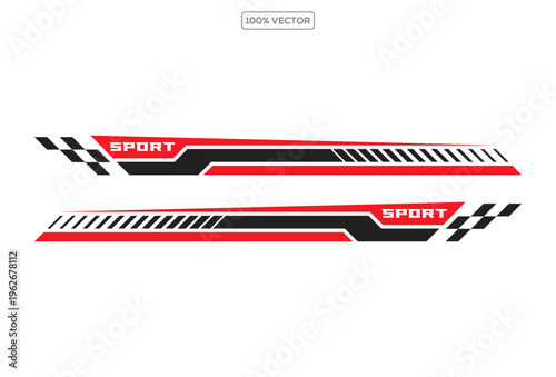 Race car lines. Racing stripe decals, Black and red speed line stripes illustration