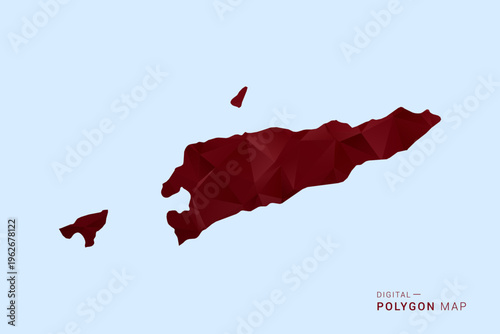 Timor Leste Map - Low poly polygon map in deep red gradient on light blue background, modern minimal geometric design, vector illustration with faceted triangulated style.