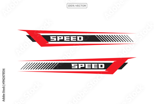 Race car lines. Racing stripe decals, Black and red speed line stripes vector sticker