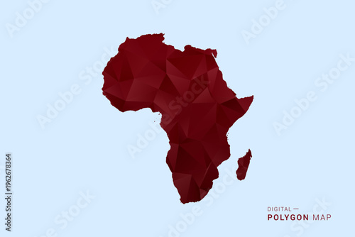 Africa Map - Low poly polygon map in deep red gradient on light blue background, modern minimal geometric design, vector illustration with faceted triangulated style.