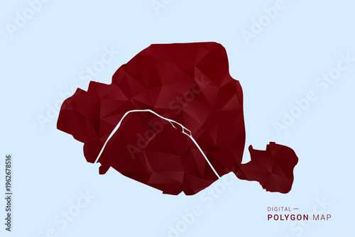 Paris Map - Low poly polygon map in deep red gradient on light blue background, modern minimal geometric design, vector illustration with faceted triangulated style.