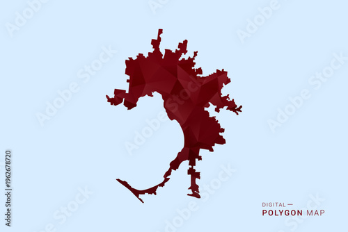 Melbourne Map - Low poly polygon map in deep red gradient on light blue background, modern minimal geometric design, vector illustration with faceted triangulated style.