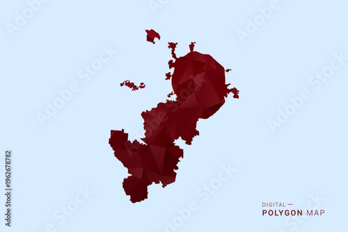 Moscow Map - Low poly polygon map in deep red gradient on light blue background, modern minimal geometric design, vector illustration with faceted triangulated style.